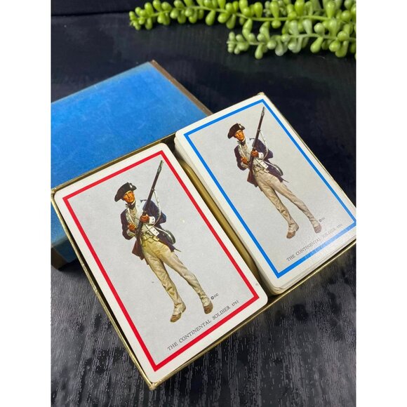 Vintage Continental Insurance Companies Playing Cards In Blue Velvet Box Complet - Picture 1 of 4